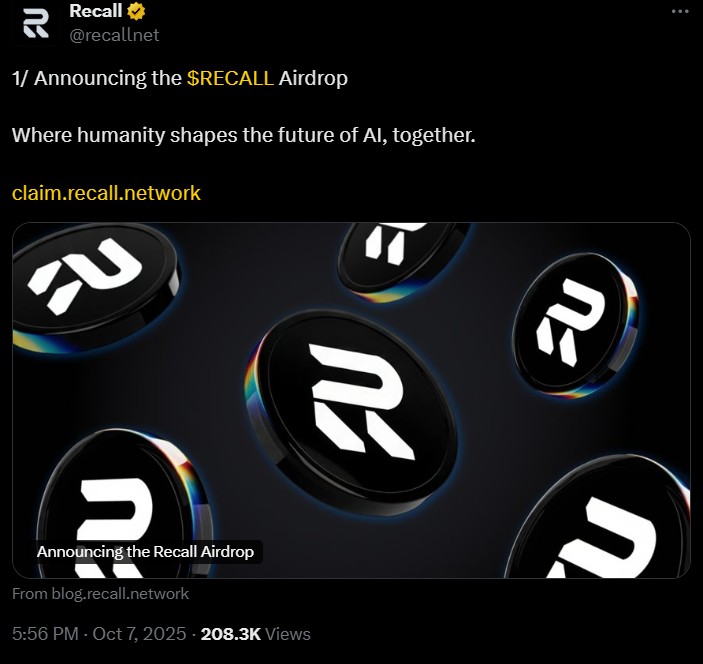 Recall空投已上线