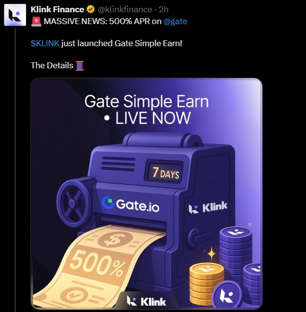 Klink Finance 500% APR Staking on Gateio