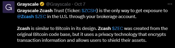 Grayscale Zcash信托
