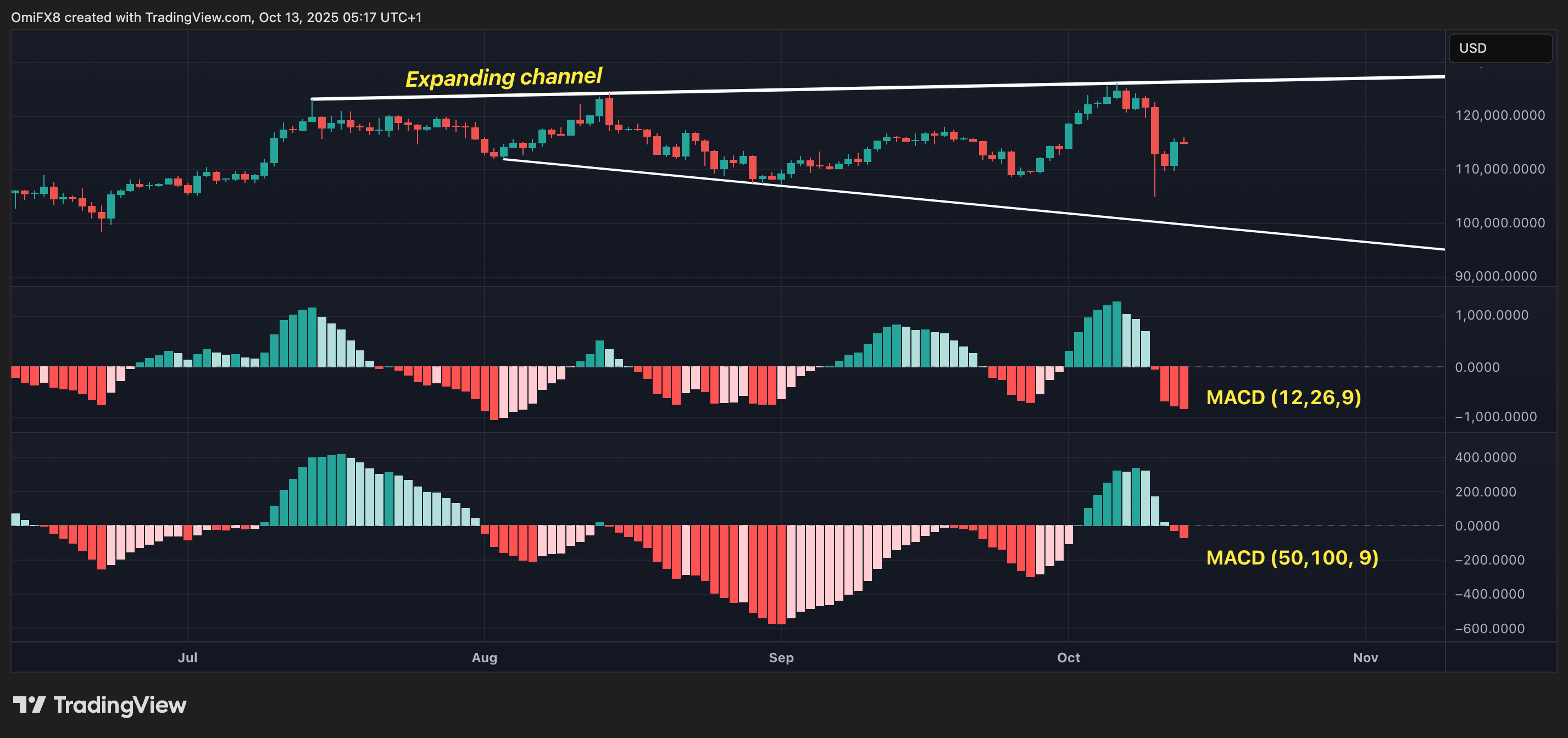 BTC的日线图，蜡烛图格式。 (TradingView)