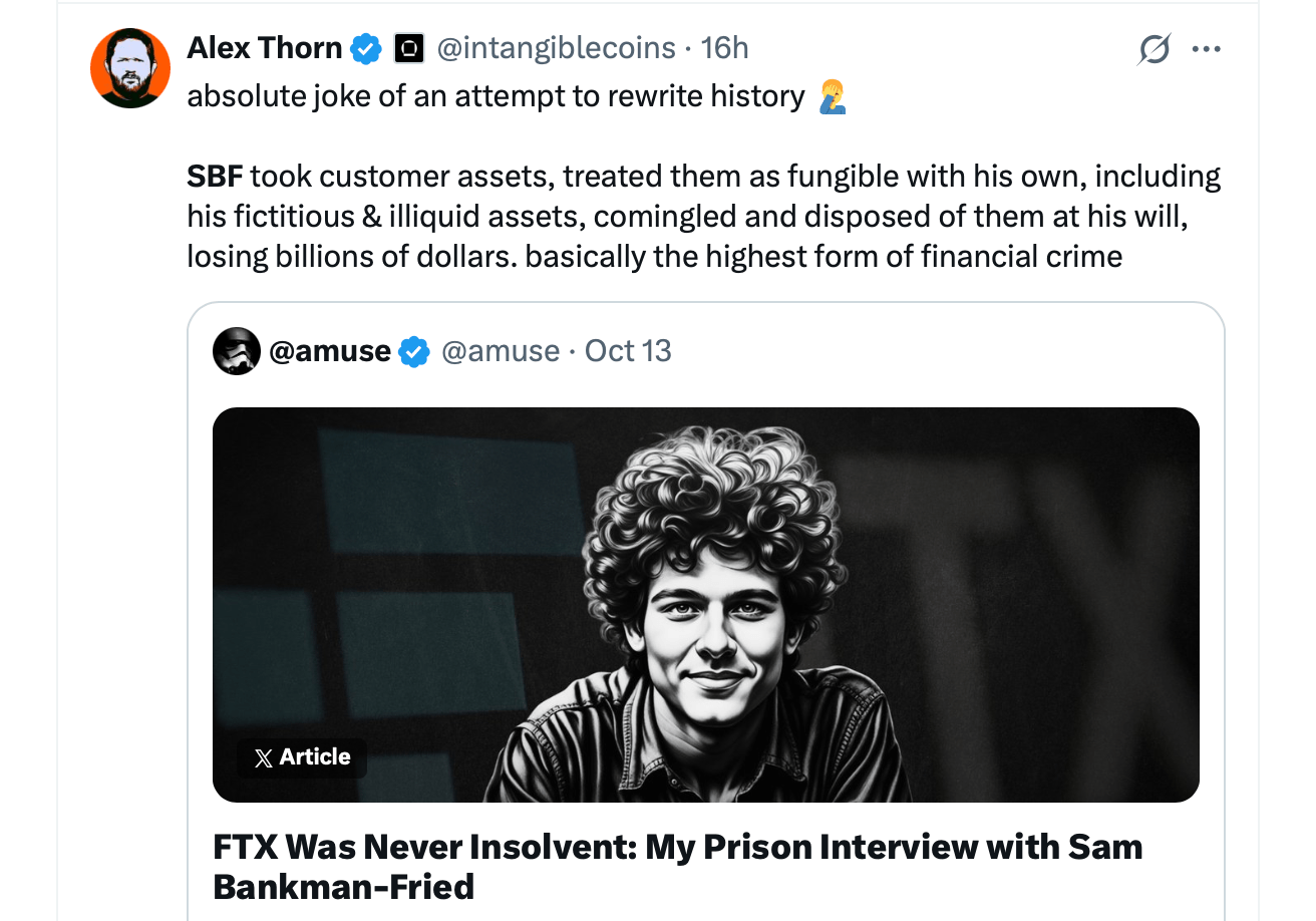 SBF Says FTX 'Was Never Insolvent' in Interview; Crypto Community Calls It Spin