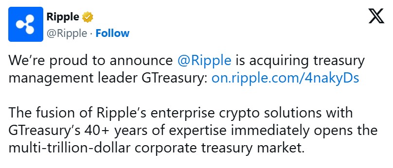 Ripple 收购 GTreasury