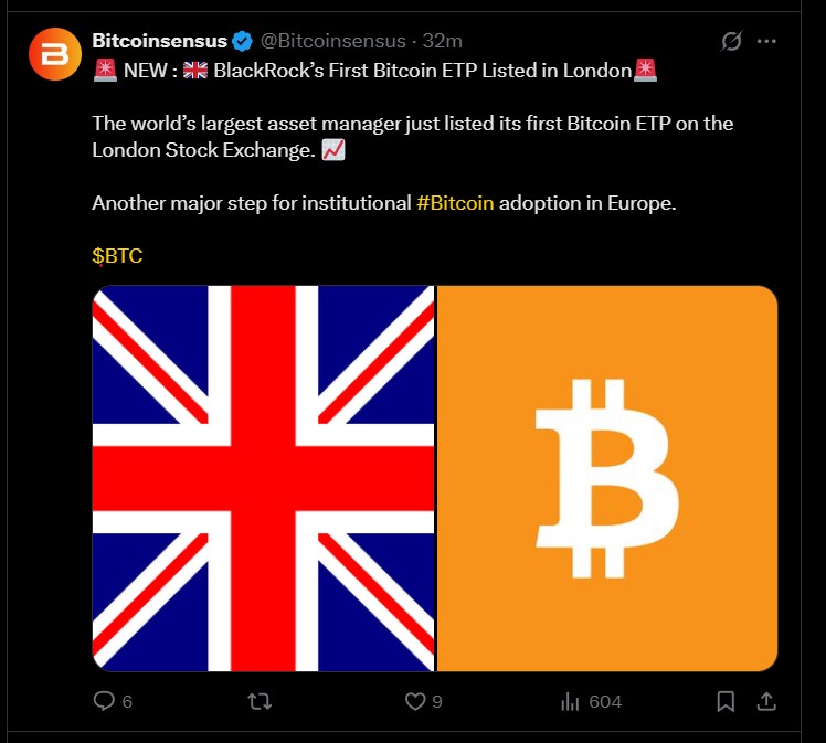 黑石集团首个比特币ETF在伦敦上市。