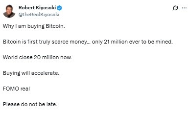 Robert Kiyosaki Bitcoin Tweet