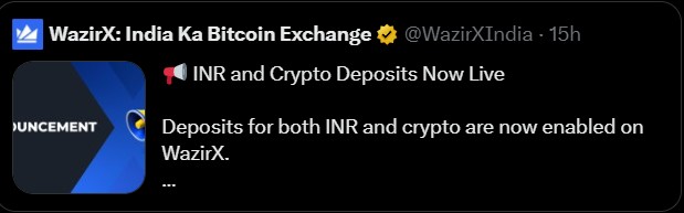 WazirX INR and Crypto Deposits Live