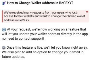 BeCexy Wallet Address change update BeCexy Wallet Address change update