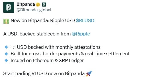 RLUSD在Bitpanda首发,扩大Ripple的稳定币影响力 RLUSD在Bitpanda首发,扩大Ripple的稳定币影响力
