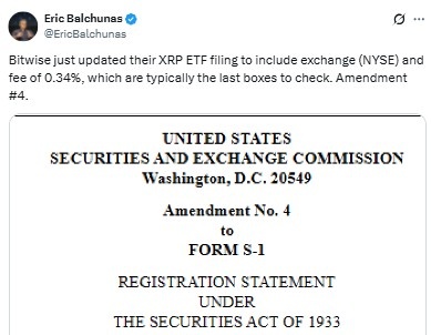 Bitwise XRP ETF SEC filing update – November 2025 Bitwise XRP ETF SEC filing update – November 2025