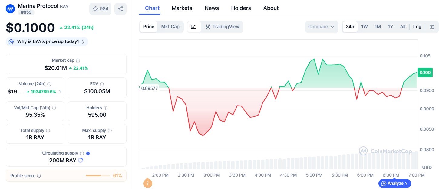 Marina Protocol Price Rally 22%
