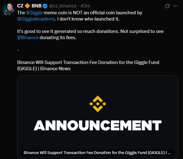 Giggle Academy CZ Binance Comment