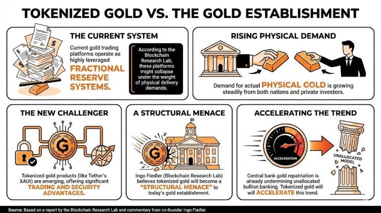 报告：代币化黄金将引发全球纸黄金市场崩溃